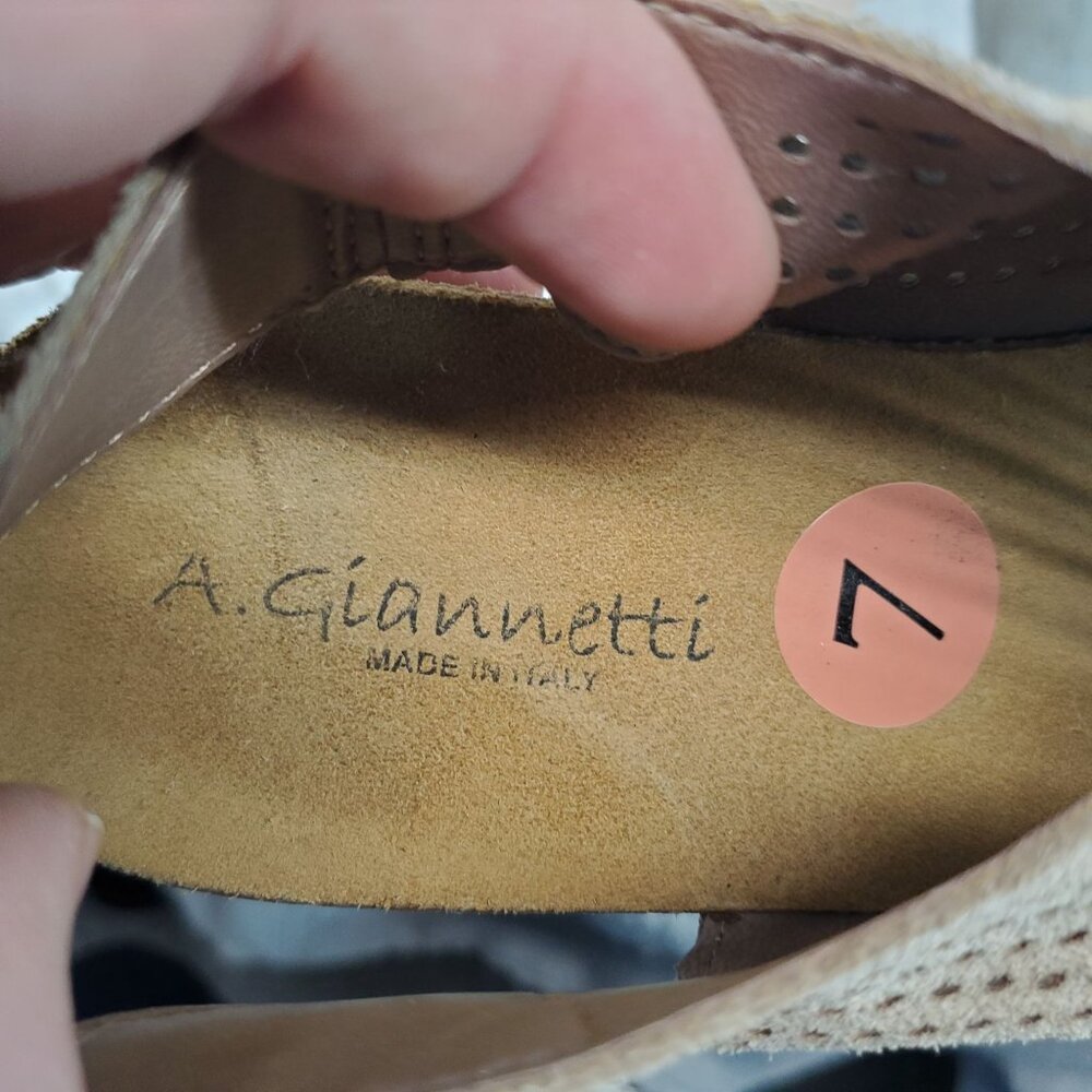 A. Giannetti Shoes Womens Size 7 Tan Suede Wedge Slingback Sandals - Picture 8 of 10